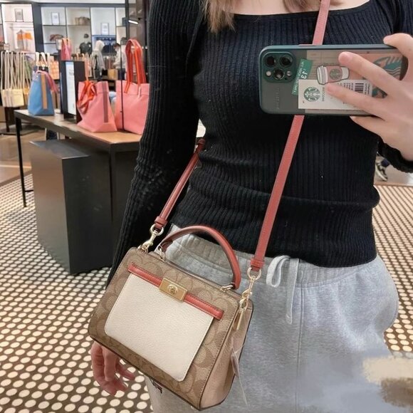 Coach Mini Lane Top Handle In Colorblock Signature Canvas - Picture 2 of 10